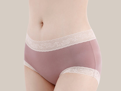 2PCS 60S Cotton Lace Breathable Comfort Mid-Waist Brief