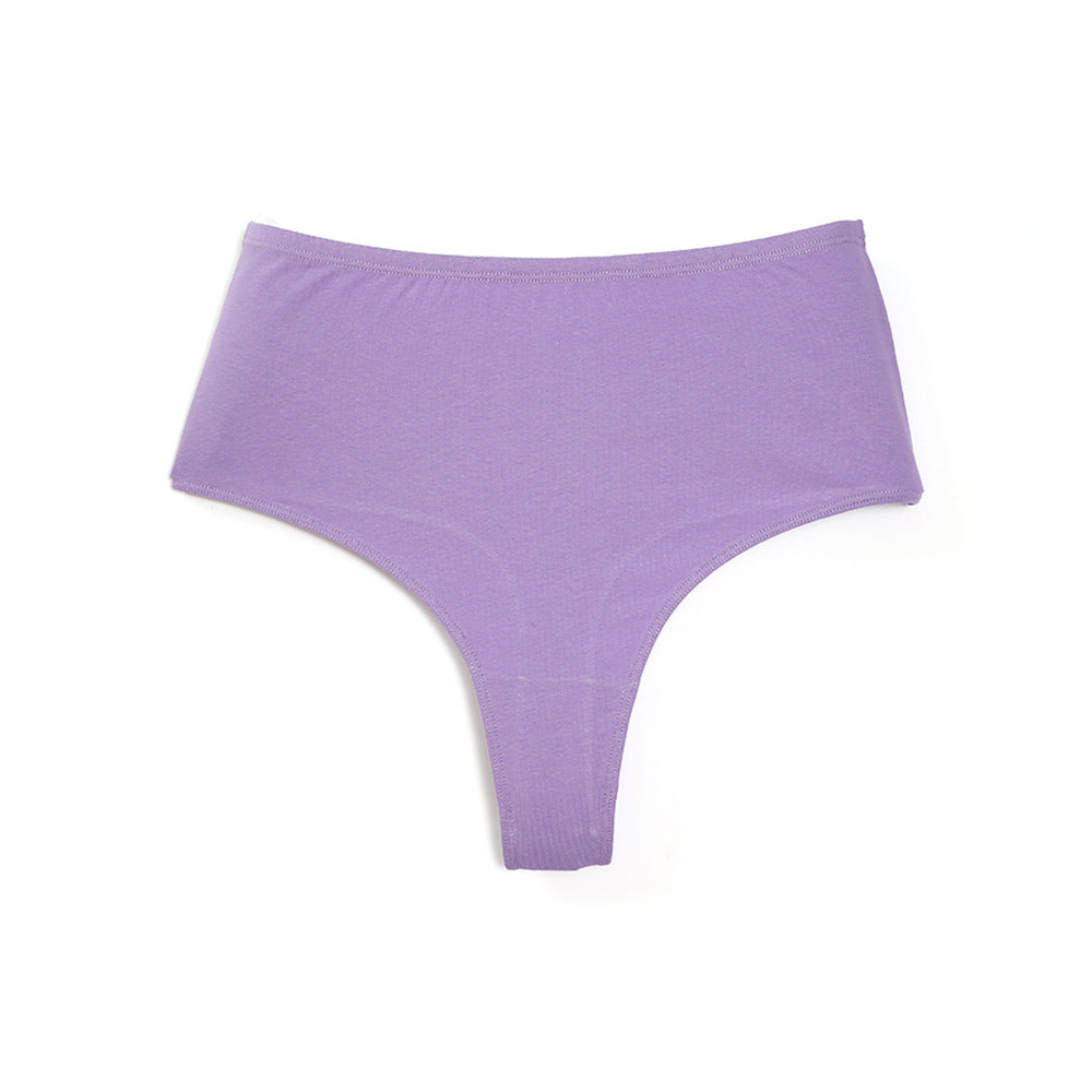 3PCS Cotton Breathable High Elastic High Slit Thong High Waist Solid Color Brief